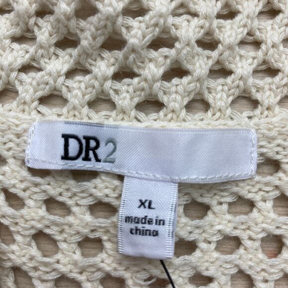 DR2 Daniel Rainn Crochet Open Stitch Sweater Women XL Cream Scalloped Trim Beach - Picture 4 of 9